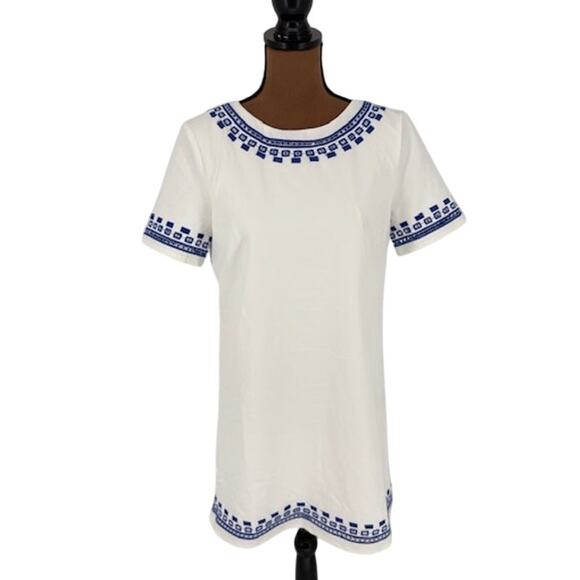 Lulus Dresses & Skirts - Lulus Greco Inspired Mini Dress in White with Blue Embroidered Trim - Medium